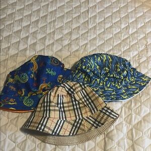 Blue and Tan Patterned Bucket Hats Accessories